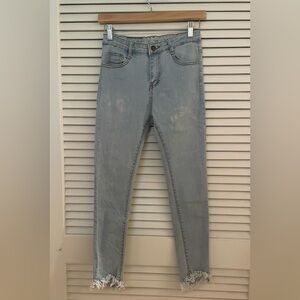 Women’s Light Blue Fringe Skinny Jeans